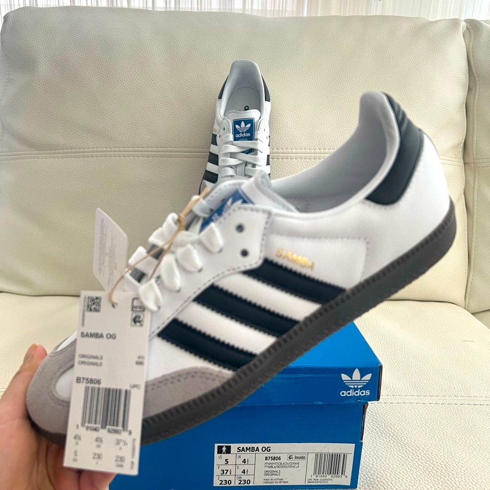 NEW Adidas Samba OG B75806 - Size Womens 6 / Mens 5 - White Black Shoes Sneakers
